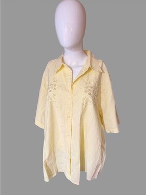 Premier Light Yellow Cotton Button-Up Blouse